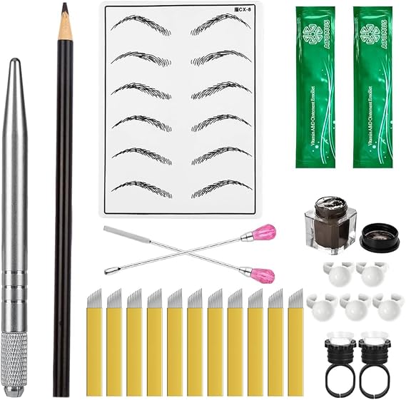 ATOMUS Microblading Tattoo Kit with Practice Pigment Ink Tattoo Set Semi Permanent Makeup Set Microblading Eyebrow Training Exercise Tool Kit