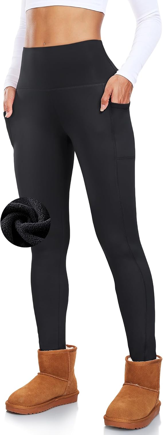 FULLSOFT Women's Fleece Lined Leggings Pockets Thermal Winter Yoga Pants