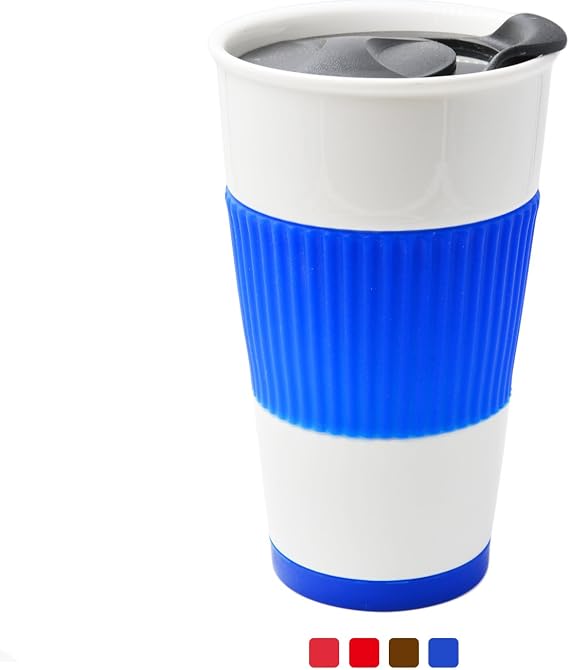 Gentle Ceramic Double Wall Insulated Travel Coffee Cup, 10oz, Blue
