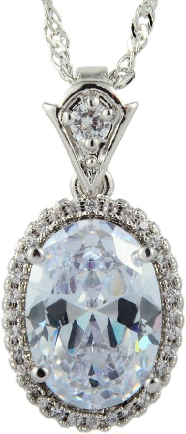 RIZILIA Pendant with 18 Chain & Oval Cut CZ [5 Colors Available] in White Gold Plated, Simple Modern Elegant