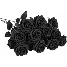 14PCS Black Roses, Artificial Black Flowers, Silk Fake Roses for Wedding Decor, Gothic Home Decoration, Halloween Party Arrangement