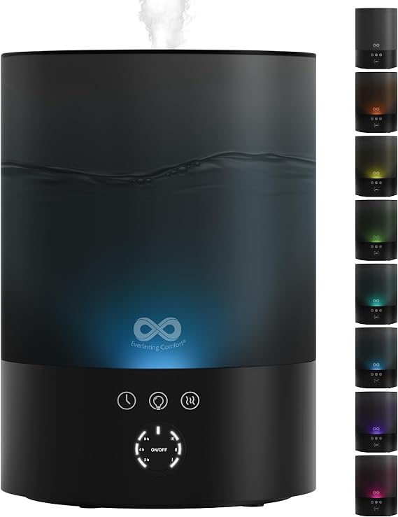 Everlasting Comfort 2.5L Top Fill Humidifier for Bedroom 28dB Ultra-Quiet, Easy to Fill & Clean, 24HR Runtime, Night Light, Timer, Ultrasonic Cool Mist, Auto Shut-Off for Indoor Use