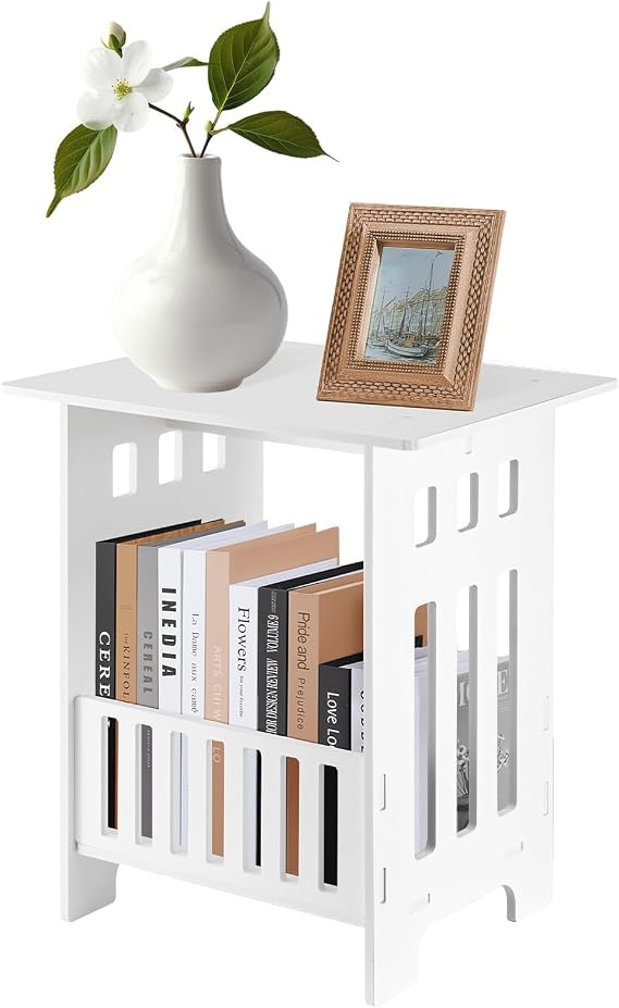 Small Side Table, Modern Bedside End Table with Storage Shelf, Coffee Table Lamp Stand for Living Room, Bedroom, Bathroom, Office, or Hallway