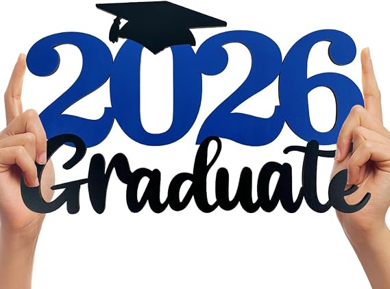 2026 Graduation Party Decorations Wooden Sign Blue Class of 2026 Photo Booth Props 2026 Graduation Picture Props for 2026 Graduation Party Supplies, 15.75x9.84 inches