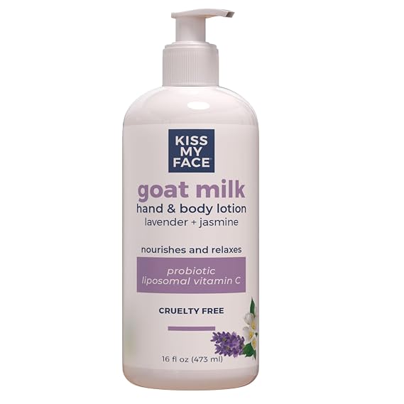 Kiss My Face Goat Milk Hand & Body Lotion - Lavender & Jasmine Lotion with Goat Milk - 16 Ounce Bottle with Pump (Lavender & Jasmine, Pack of 1)