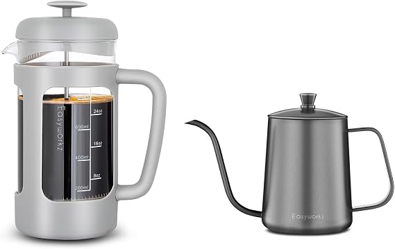 Easyworkz French Press 34 oz Coffee Tea Maker Bundled with Gooseneck Pour Over Coffee Kettle