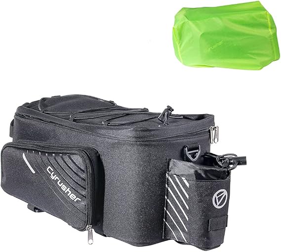 Cyrusher Rear Seat Bag Waterproof Bike Pannier Scalable Capacity Multi-Function Bicycle Rear Seat Trunk Bag Shoulder Strap and Rainproof Cover Bicycle Accessories