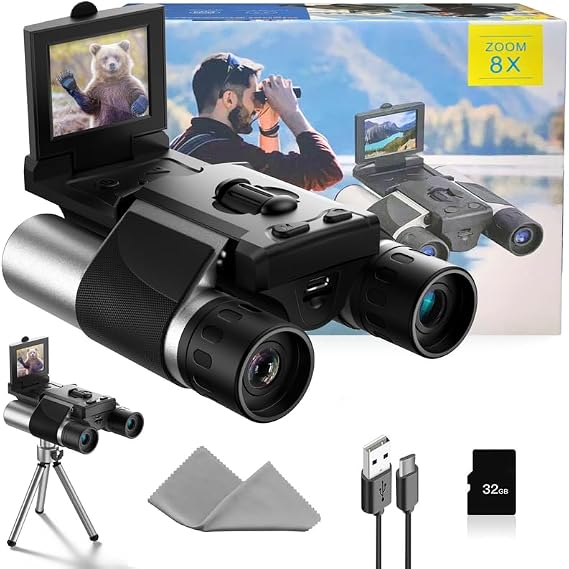 Digital Binoculars with Camera - 8X Digital Zoom, 2" LCD Display 40MP Camera 2.5K Videos Ideal for Concerts, Bird Watching, and Outdoor Adventures with 32GB SD Card - S555