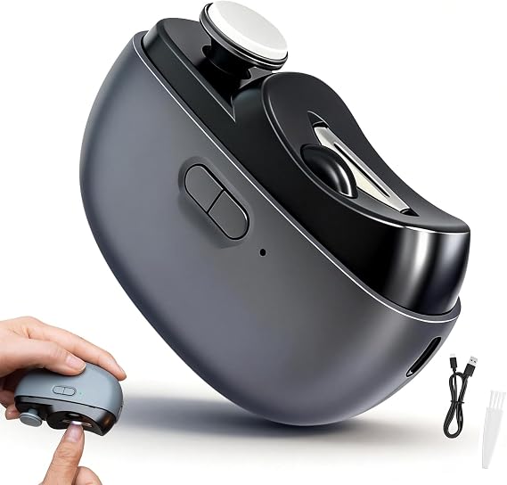 Electric Nail Clipper 3-in-1 Automatic Nail Clippers, Fingernail Toenail Trimmer Electric Toenail Clippers with LED Light Clip Storage 2 Speeds Nail Care Tool for Seniors Adults (Grey)