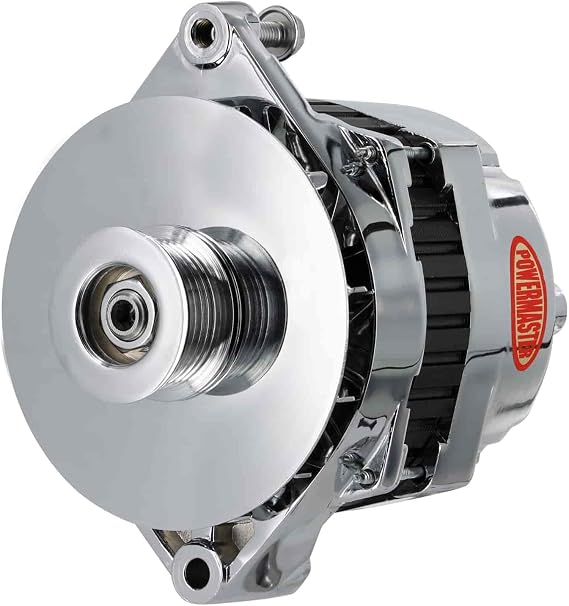 Powermaster - Alt GM CS144 Chrome 200A 6 grv Pulley/Baffle Str MTG Threaded MTG Ear Vette, Grd Nat'l, F-Bird, 1-Wire or OE