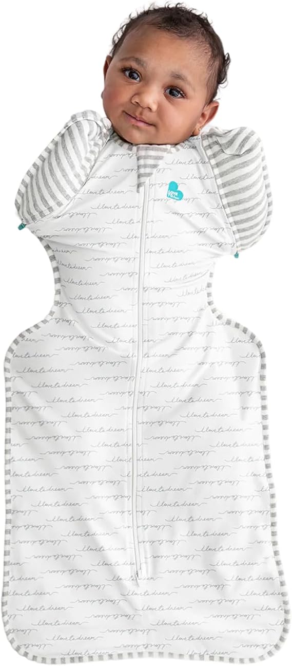 Love To Dream™ Swaddle UP™ Transition Bag, Medium 6–8.5 kg – White Dreamer | Snug Fit with Zip-Off Wings | 1.0 Tog Ideal for Spring & Summer (20–24°C) | Machine Washable Cotton & Double Zip