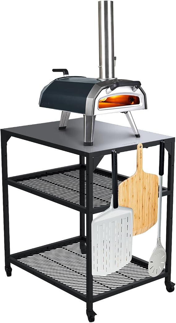 Ooni Karu 2 Multi-Fuel Pizza Oven - Ooni 12" Perforated Peel, 12" Bamboo Peel, Turning Peel and Medium Outdoor Table