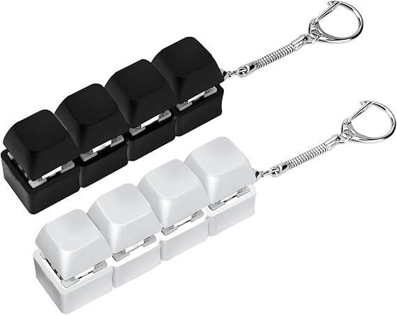 2 Pcs 4-Button Keyboard Fidget Toys With Keychains, Black And White