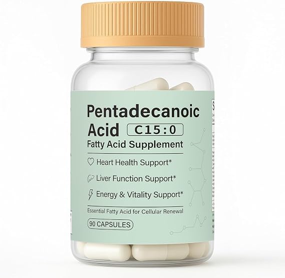 Pentadecanoic Acid, C15:0 Fatty Acid Supplement - 3X Omega 3 Fish Oil, Healthy Aging Supplement for Gut Health, Liver Support, 90 Vegan Capsules