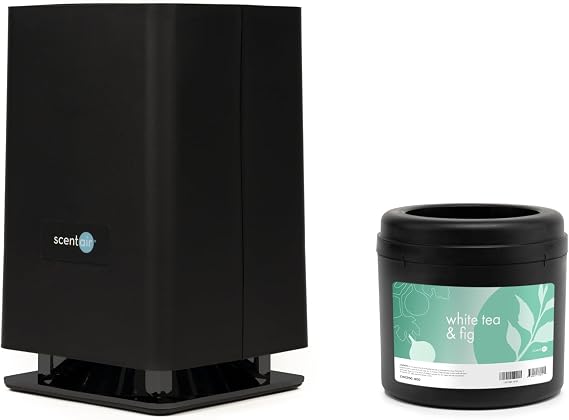 ScentAir Whisper Essential & Monthly Plug-in Cartridge, White Tea & Fig | Black Diffuser Machine, Scents up to 800 Sq. Ft Room, Compatible with Alexa & Google, WiFi & Bluetooth Enabled