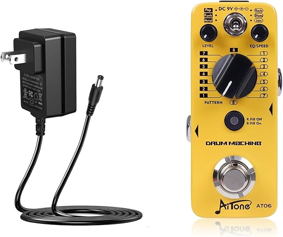 AITONE Drum Machine Guitar Pedal (AT-06) and DC 9V Power Supply (500mA) Adapter