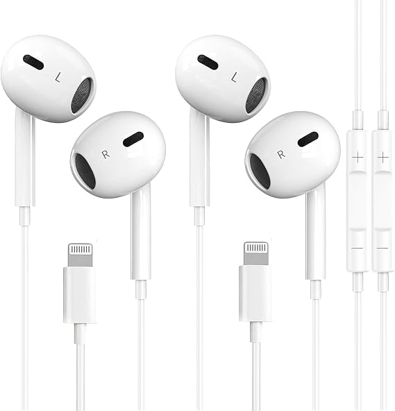 APPLE MFi Certified 2 Pack iPhone Wired Earbuds Earphones, In Ear Lightning Headphones Compatible with iPhone 14/13/12/11/8/7/X/Pro/Pro Max iPad