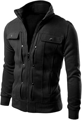evzosrz Mens Zip Up Jackets Sweatshirts Fashion Casual Slim Fit Faux Leather Bombers Warm Fall Winter Motorcycle Lapel Coats