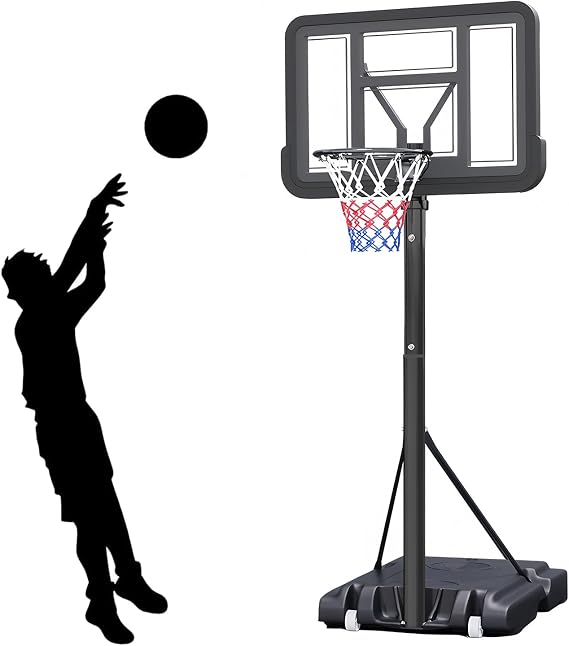 Portable Basketball Hoop with 43" Backboard Adjustable Height Basketball Hoop with Wheels for Teens Adults Backyard