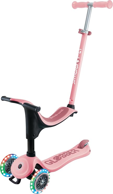 Globber GOUP Sporty Lights Scalable Scooter with 3 Wheels with Seat Children from 15 Months Pastel Pink