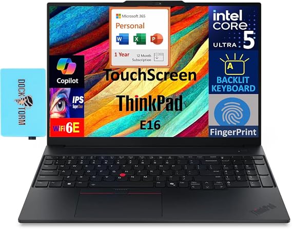 Lenovo ThinkPad E16 Gen 3 Business Laptop 16.0" Touchscreen WUXGA IPS 300 nits (Intel Ultra 5-225U 6-Core 2.00GHz, 16GB DDR5, 512GB PCIe SSD, Backlit KB, FP, Win11P) w/MS 365 Personal, DKZ Hub