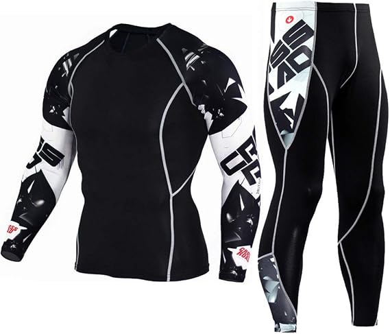 Workout Set Compression Shirt Pants Top Long Sleeve Sports Tight Base Layer Quick Dry & Moisture-Wicking