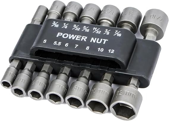 14 Piece Power Nuts Driver Drill Bit Tools Set, 1/4 inch Driver Hex Metric & SAE Socket Wrench Screw for Power Tools