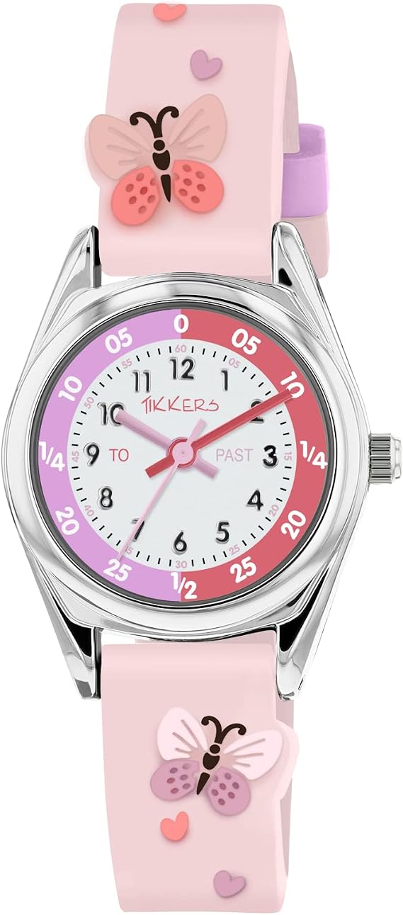 Tikkers Pink Strap Silver Time Teacher Butterfly Watch TK0206