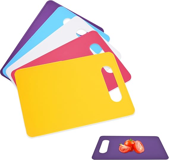 5Pcs Chopping Board Set, Non-Slip Chop Boards, Easy Hang, Chop Boards for Kitchens, Dishwasher Safe, Plastic Cutting Board for Meat Delicatessen Vegetables & Fruit, Multicolour(29 x 19 x 0.2 cm)