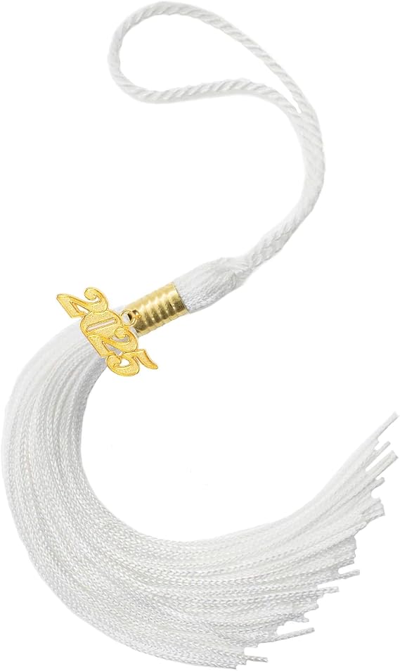 2025 Tassel 1PC,Graduation Cap Tassels Charm for 2025 Grads,2025 Tassel with 2025 Year Gold Date Charms for Graduate Parties Ceremonies Souvenir,Graduation Hat Decoration 9'' White