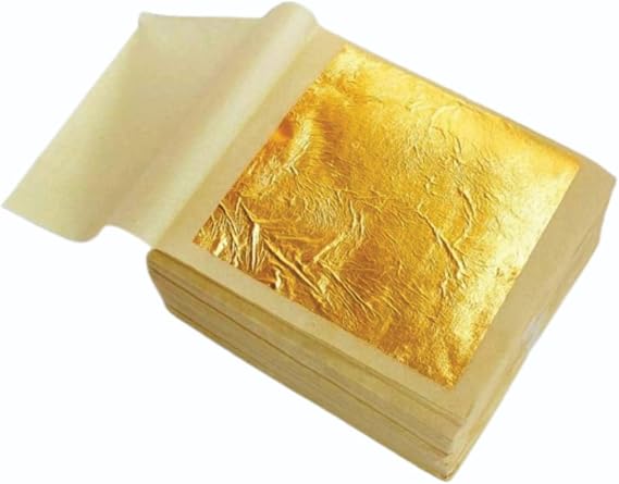 GLC Gold Leaf/Gold Vark/waraq (50.pcs) Sheet for decoration Leaves Foil for GLC Leaf Finest Leaves Food Gilding Facial Beauty Spa Size(3 x 2 inch_