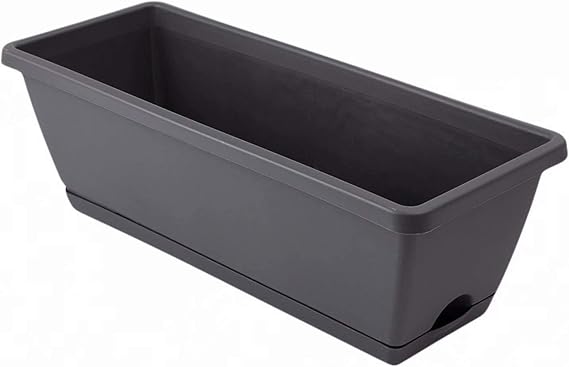 20 Inches Countryside Flower Box Planters Plastic Vegetable Planters Grey Flower Window Boxes with Attached Tray for Windowsill, Patio, Garden, Balcony
