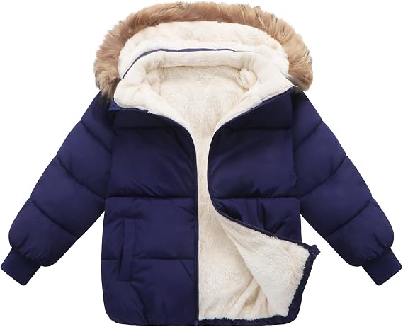 Boys Puffer Jackets Fur Hood Thick Warm Winter Outwear Girls Coat Size 6-7 Parka