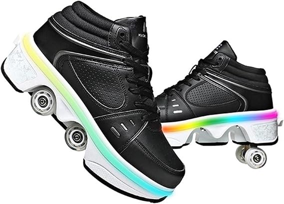 Roller Skate Shoes Unisex Shoes with Wheels That Pop Out 2-in-1 Skate Shoes & Sneakers Shoes That Turn Into Roller Skates Gift for Kids Boys Girls Men and Women