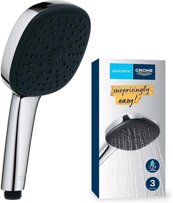 GROHE Vitalio Comfort 110 El Duşu, 3 Akışlı (Masaj, Yağmur & Jet), SmartSwitch, 110mm Kare Duş Başlığı, Silikon Halka, Kireç Önleyici Sistem, Krom, 26092001