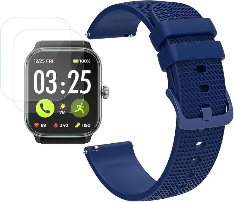 for Spade & Co Health4 Smartwatch Accessories - Quick Release Watch Band (Replacement Band Strap) with [3 Pack] Screen Protector (Not Glass) Compatible for Spade & Co Health Smartwatch 4