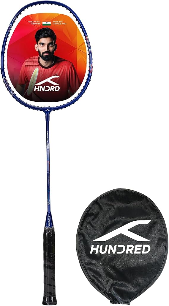 HUNDRED Powertek 200 PRO Badminton Racquet with Head Cover | Strung | Material : Aluminium | For Intermediate Players | Weight : 95 grams| Maximum String Tension- 18-20lbs