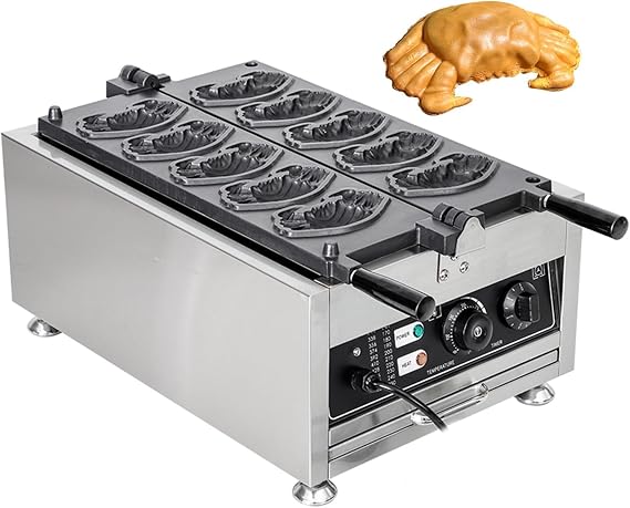 Commercial Crab Waffle Maker,110V Industrial Stuffed Waffle Maker,Non-Stick Teflon Coating,50-300C122-572F Adjustable