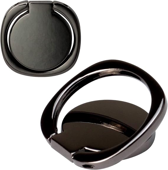 [2 Pack] Matte Rounded Corners Ultra-thin Cell Phone Ring Holder Stand,360 Degree Rotation and 180 Degree Adjustable Finger Ring Kickstand with Frosted MetalPhone Grip (Black)