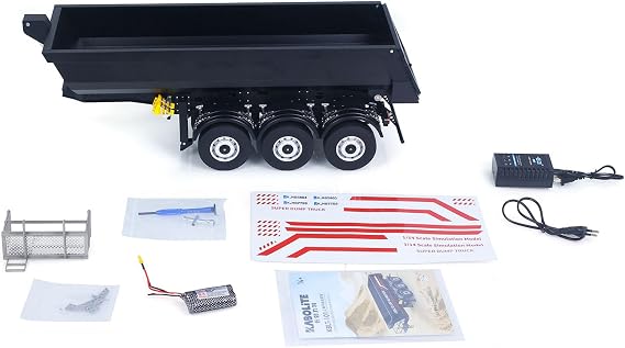 TOUCAN RC HOBBY 1/14 Metal Remote Control 3Axles Electric Lifting Semi Trailer Dumper for RC Tractor Truck SC 770S 100 Battery Charger