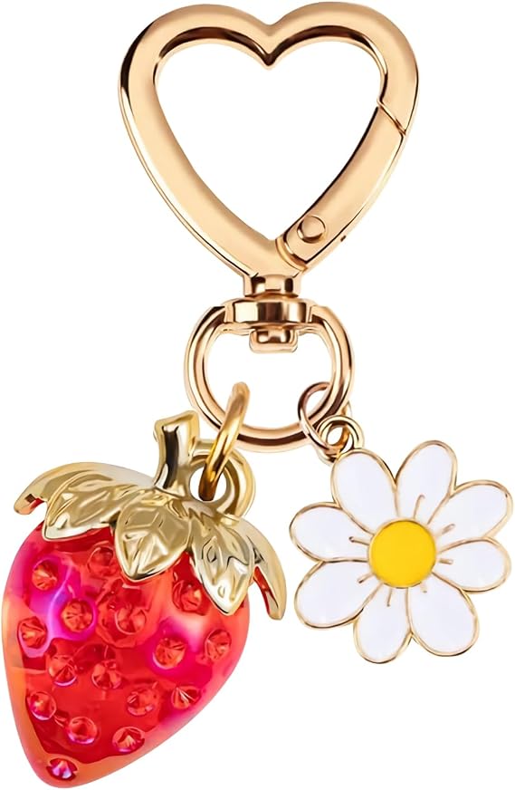 Cute Strawberry Keychain Bag Purse Charms Dais, Flower Keyring Kawaii Bag Accessories for women Handbags Backpack Women Gift