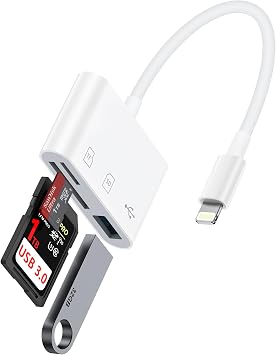 Lightning to SD Card Reader for iPhone 14 Pro Max/14/13Pro/12/11/XR/8, Micro SD Memory Card Reader with USB Camera Adapter Plug and Play Digital Trail Camera Game Viewer with SD/TF Card Reader Adapter