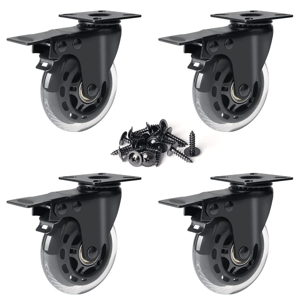 Hirate 3" Plate Caster Set of 4 with Brake, Heavy Duty Top Plate Industrial Casters Safety Dual Locking Load 600lbs Swivel Casters for Cart