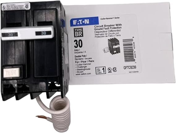 CUTLER HAMMER GFTCB230#14-4 AWG, 10 KAIC, 120/240 VAC, 2 Pole, 30 A, 60 HZ, BR, GFST