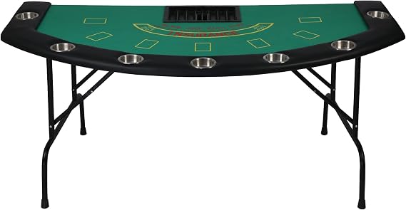 7 Player Blackjack Table with Folding Legs 71'' Casino Game Table Removable Metal Cup Holder Green Felt