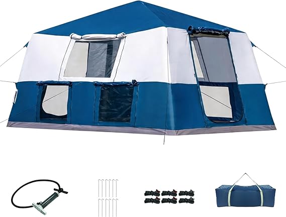 Inflatable Camping Tent for 2-8 Person, Quick Setup with Hand Pump
