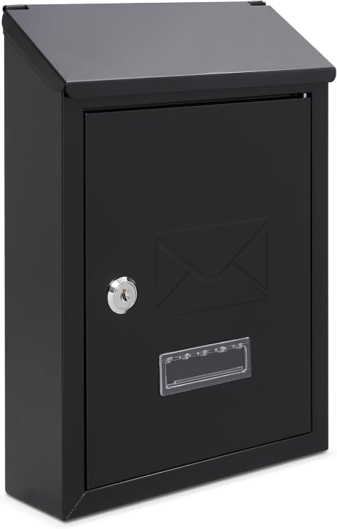Assorted Collections Wall Mounted Post Box, Lockable Mailbox with 2 Keys, Weatherproof Letterbox, Easy To Install 21x30x7cm (Black)