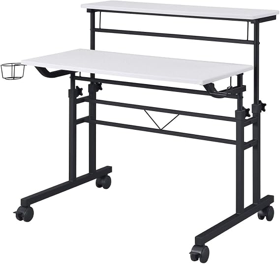 Techni Mobili Rolling Writing Desk with Height Adjustable Desktop and Moveable Shelf