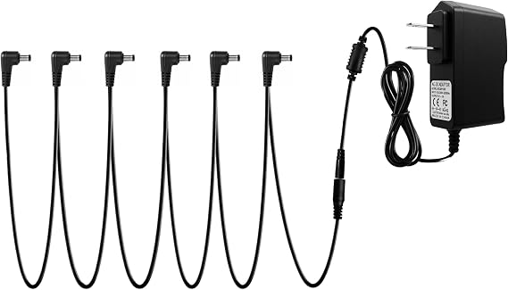 Rockhouse 9V DC 1A Guitar Pedal Power Supply with 6 Way Daisy Chain Cable