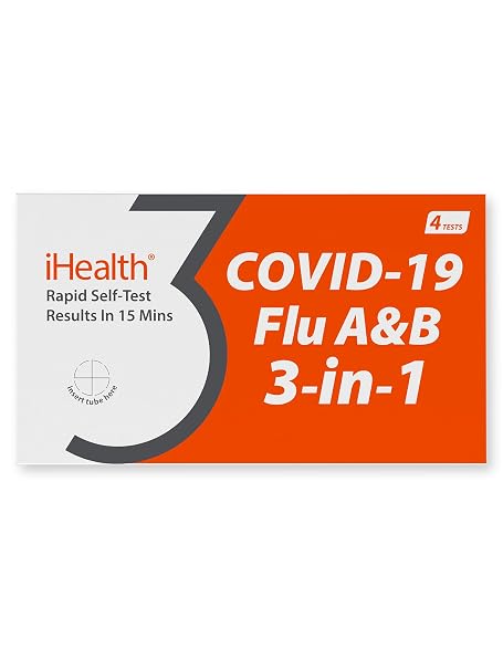 iHealth Flu A/B & COVID-19 Rapid Test, 3-in-1 Covid Flu Test Combo, 4 Tests